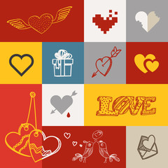 Poster - Different abstract heart icons collection. Valentine greeting ca