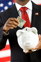 Wall Mural - Politician: Depositing Money into a Piggy Bank