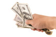© sharptoyou - US Dollar bank notes in hand on White Isolate Background