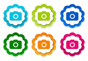 Wall Mural - set of colorful stickers icons with camera symbol