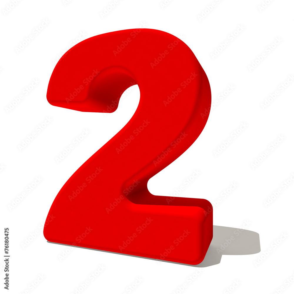 2 due numero 3d rosso, isolato su fondo bianco の Stock イラスト 