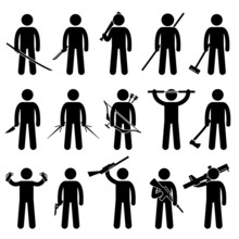 Man Holding And Using Weapons Pictogram