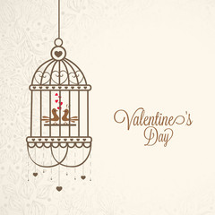 Sticker - Love birds in a cage for Happy Valentines Day celebration.