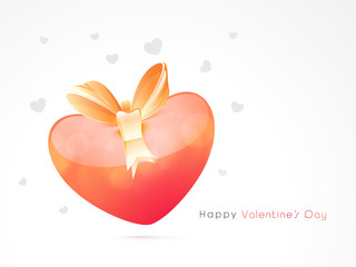 Sticker - Glossy heart with ribbon for Happy Valentines Day celebration.