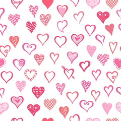 Wall Mural - Hand drawn seamless pattern with cute hearts.