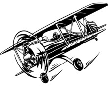 Plane, Retro Biplane With A Propeller In The Air, Flying In The
