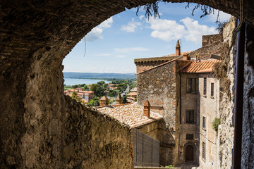 Canvas Print - old houses in medieval town Bolsena, Italy