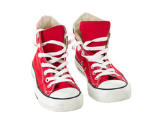 Vintage Canvas Red Shoes On White Background