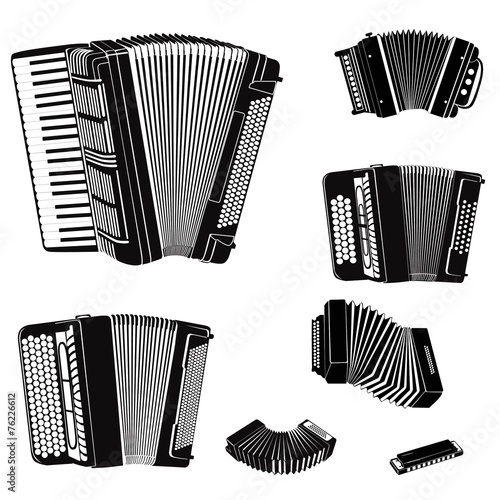 Music instruments set. Accordion family collection Stock Illustration