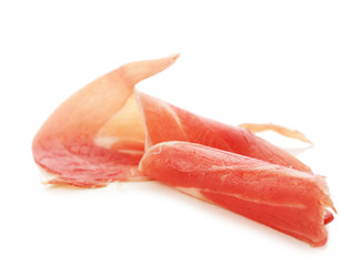 Sticker - Sliced of jamon isolated on white background