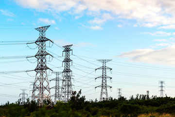 Wall Mural - high voltage post.High-voltage tower sky background.