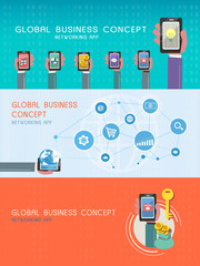Wall Mural - global business concept with devices in flat design