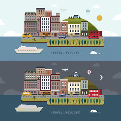 Wall Mural - lovely city landscape day and night in flat design