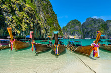 Long-tail Boats In Maya Bay, Thailand