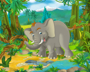 Wall Mural - Cartoon scene - wild Asia animals - elephant - illustration for the children