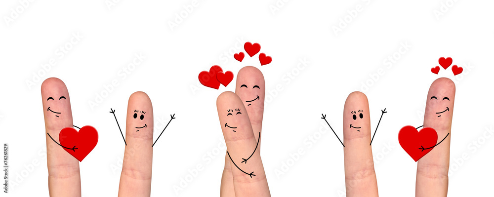 Happy finger couple in love celebrating Valentine’s day - obrazy, fototapety, plakaty 