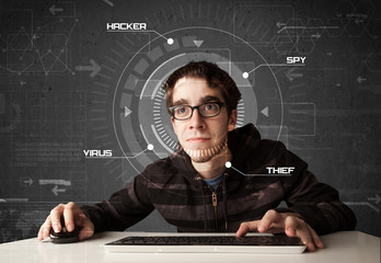 Aufkleber - Young hacker in futuristic enviroment hacking personal informati