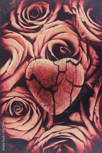 Nowoczesny obraz na płótnie Broken Heart on Roses - Faded