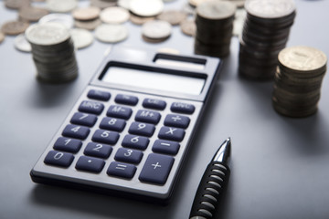 Wall Mural - handful of Russian rubles with calculator