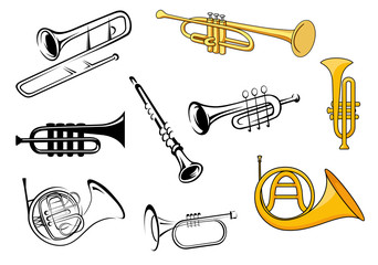 Wall Mural - Wind instruments in sketch and cartoon style