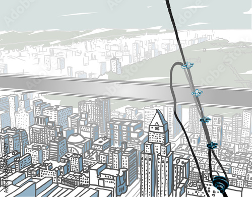 Atop a Skyscraper.Abstract vector illustration of classic view Poster