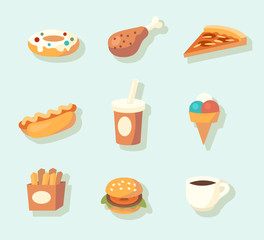 Fast food icons. Vector illustration.