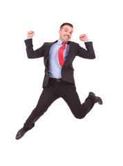 Poster - business man jumping with his hands in the air