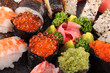 Salmon eggs sushi with assorted sushi platter