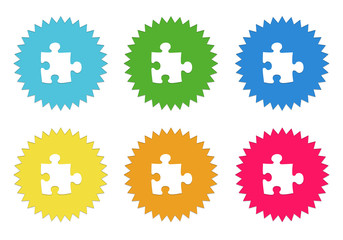 Wall Mural - set of colorful stickers icons with puzzle symbol
