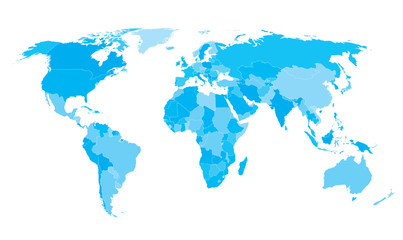 World map countries white outline cyan EPS10 vector