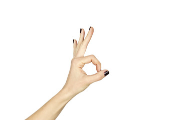 Wall Mural - female hand making ok sign isolated over white