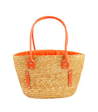 Handbag Made From Dry Water Hyacinth On White Background