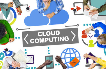 Wall Mural - people meeting global communications cloud computing concept
