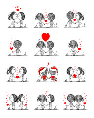 Canvas Print - Couple in love together, valentine sketch for your design