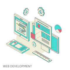 Wall Mural - mobile and desktop website design development process