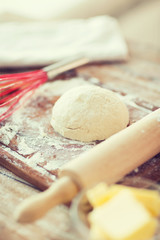 close up of bread dough on cutting board