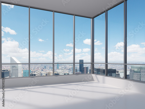Obraz w ramie Puste pomieszczenie z dużymi oknami i pięknymi widokami