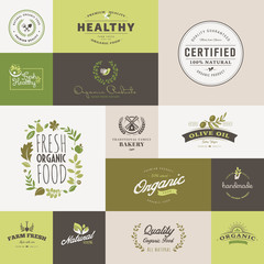 Wall Mural - Set of flat design icons for organic food and drink