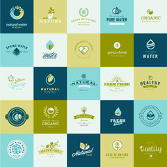 Wall Mural - set of flat design icons for nature, food and drink
