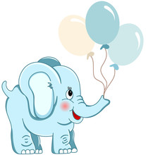 Cute Blue Elephant Holding Balloons