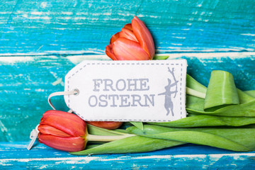 Wall Mural - Frohe Ostern Karte mit Tulpen