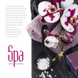 spa concept with bath salt, soap and orchid flowers