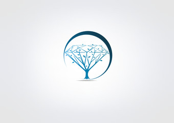 Logo Diamon business Symbol tree icon circle Abstract blue