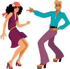 Wall Mural - Couple dancing disco isolated on white
