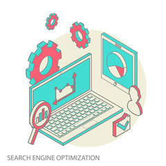 Wall Mural - Isometric design modern concept of website analytics and SEO