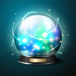 Vector bright glowing crystal ball for fortune tellers.