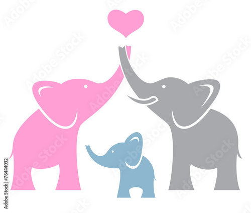Obraz w ramie Elephant family. Symbol or logo