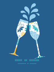 Wall Mural - Vector blue and yellow flowersilhouettes toasting wine glasses