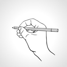 Vector Illustration Of A Hand Writing With A Pencil