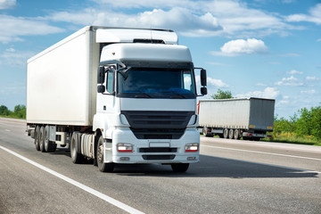 Wall Mural - White truck on road. Cargo transportation